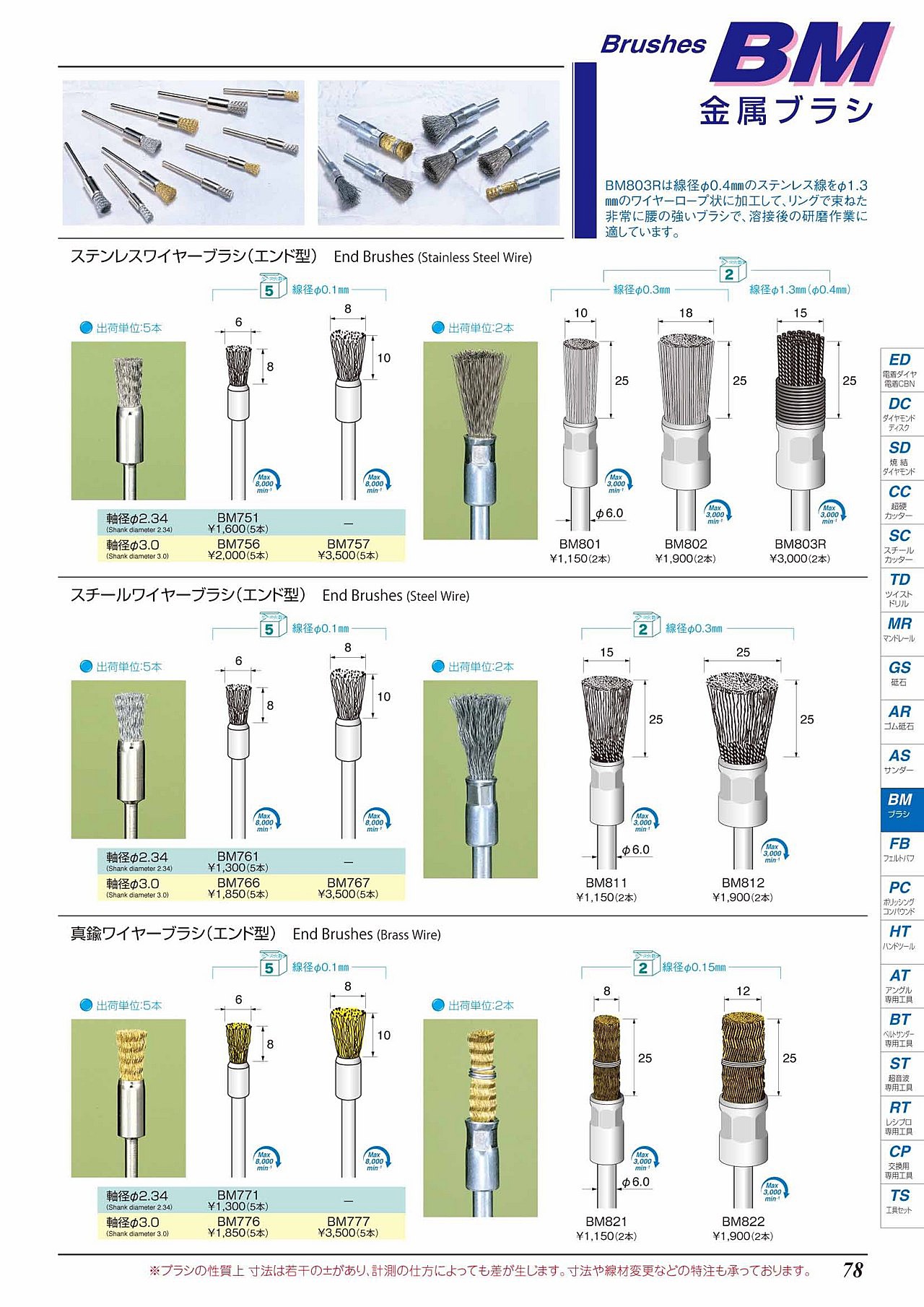 ブラシ｜株式会社クレステック│東京都│練馬区│精密電動グラインダー│切削・研磨 用工具│バリ取り工具│ダイヤモンド工具│超硬カッター│砥石/ゴム砥石│ブラシ/バフ